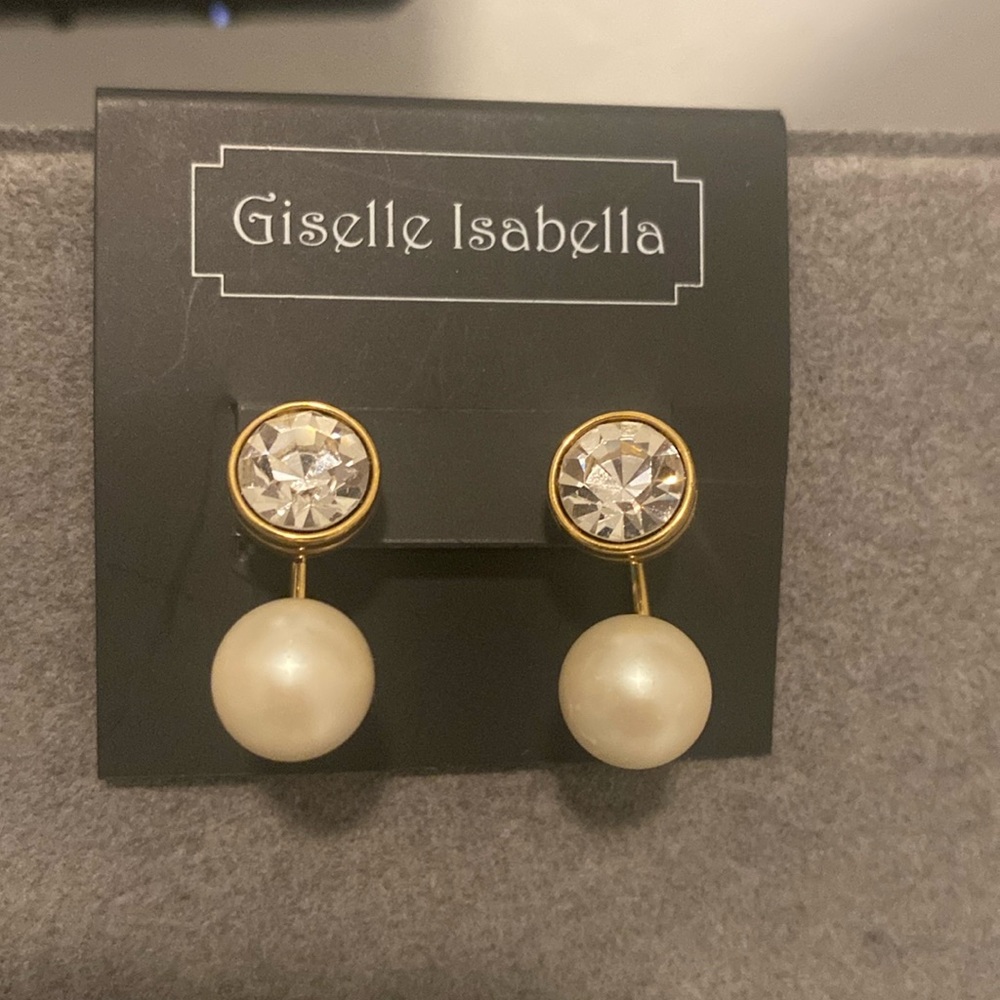RHINESTONE + PEARL CIRCULAR BARBELL PIERCING EARRING. Two in one set. NIP
